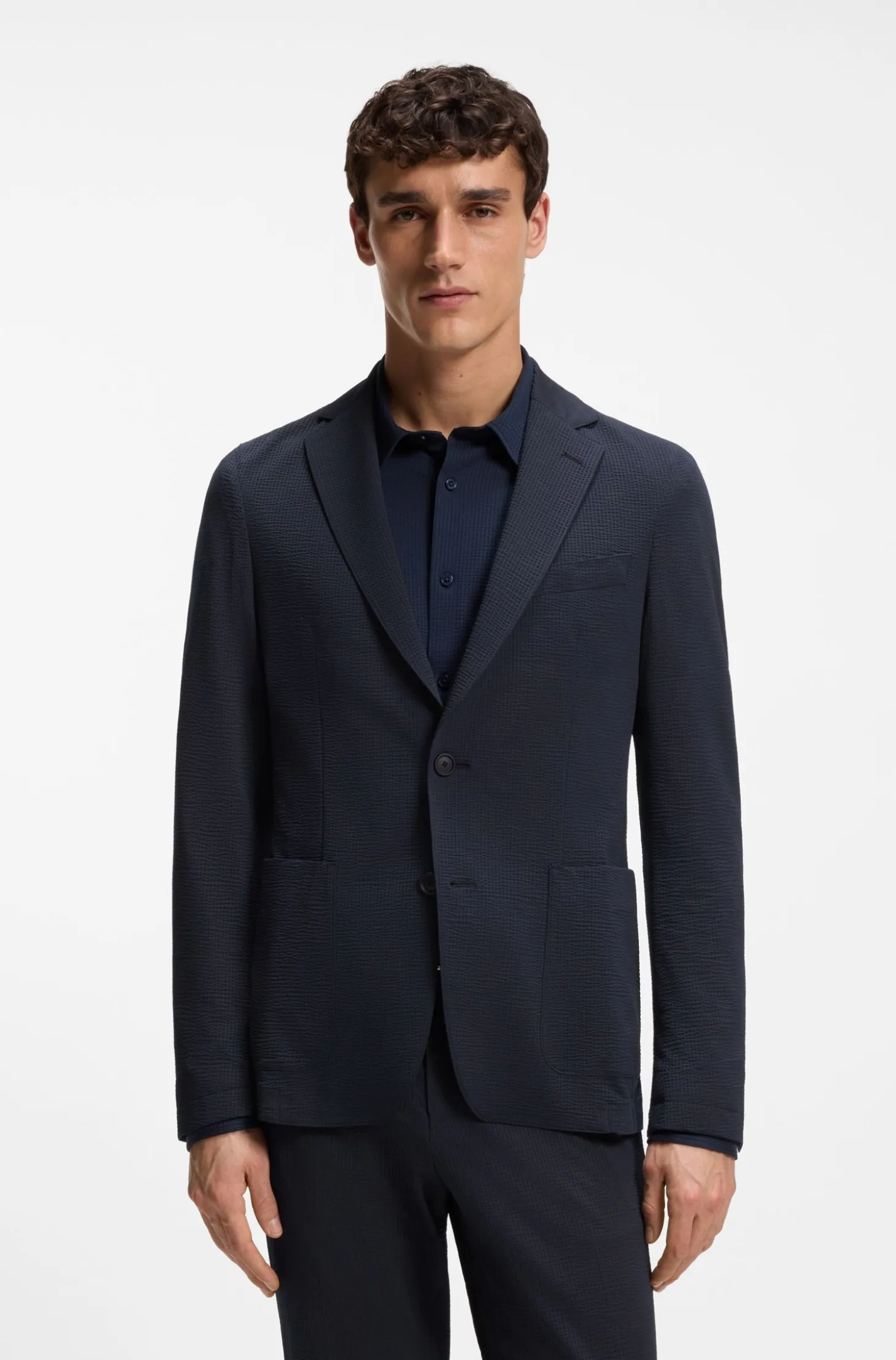 Slim-Fit Sakko aus funktionalem Stretch-Seersucker