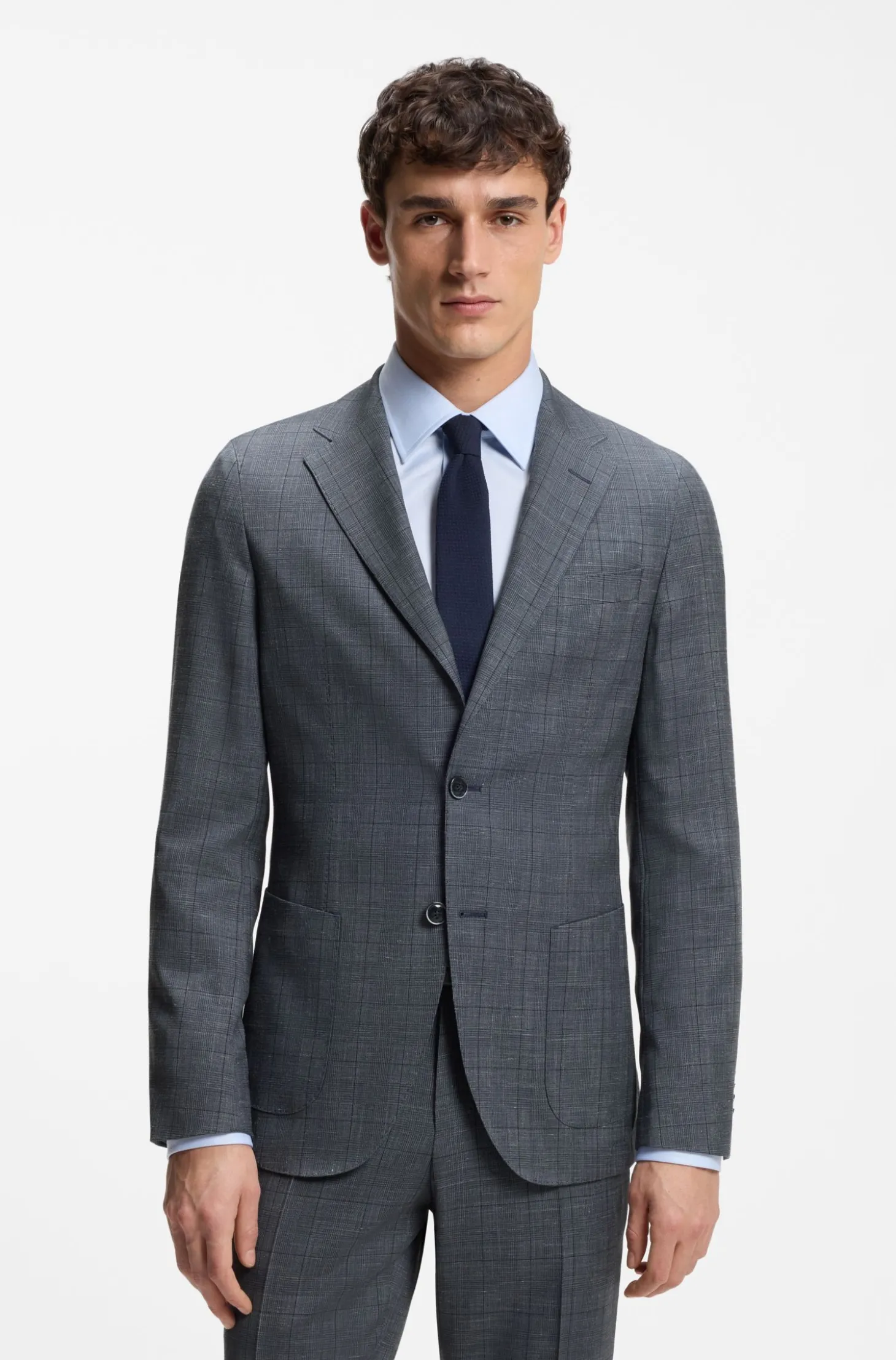 Slim-Fit Sakko aus Schurwolle, Seide und Leinen