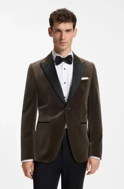 Slim-Fit Smoking-Jackett aus Baumwoll-Samt