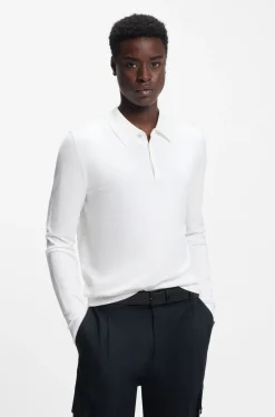 Slim-Fit Strick-Poloshirt mit Logo auf der Rückseite