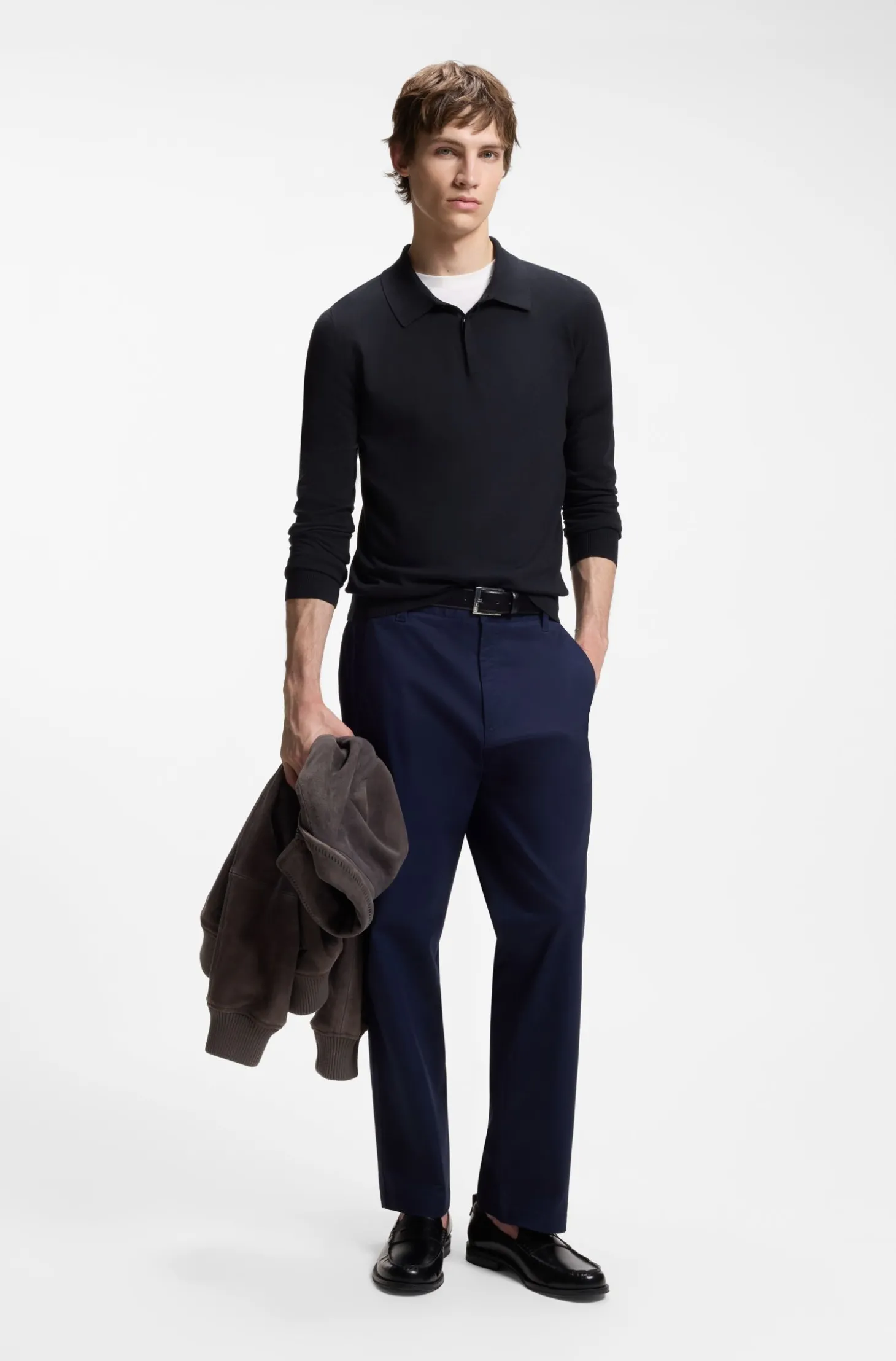 Slim-Fit Strick-Poloshirt mit Logo auf der Rückseite