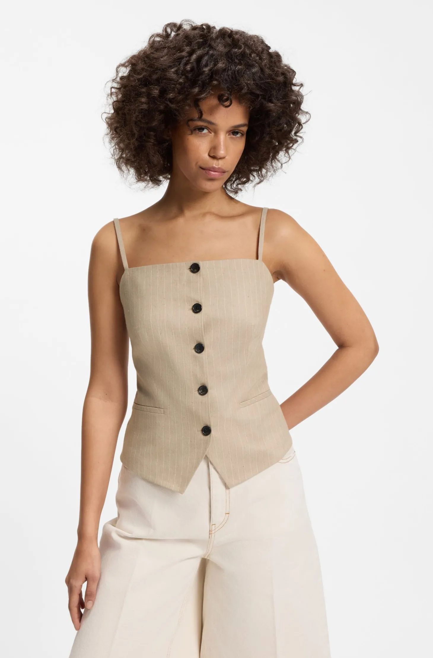 Slim-Fit Top im Anzugwesten-Stil mit glitzernden Nadelstreifen