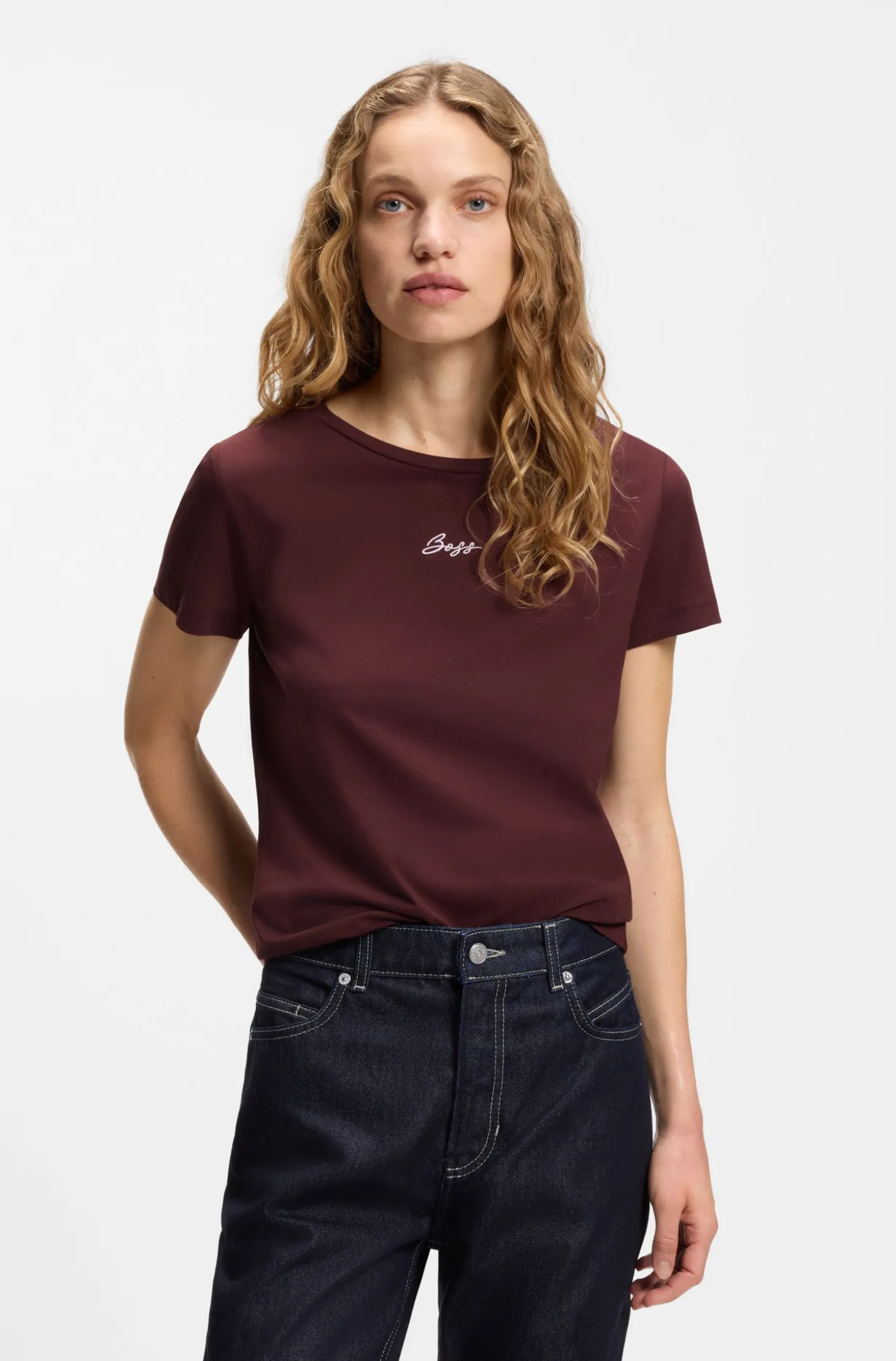 Slim-Fit T-Shirt aus Baumwolle mit gesticktem Logo in handschriftlichem Stil