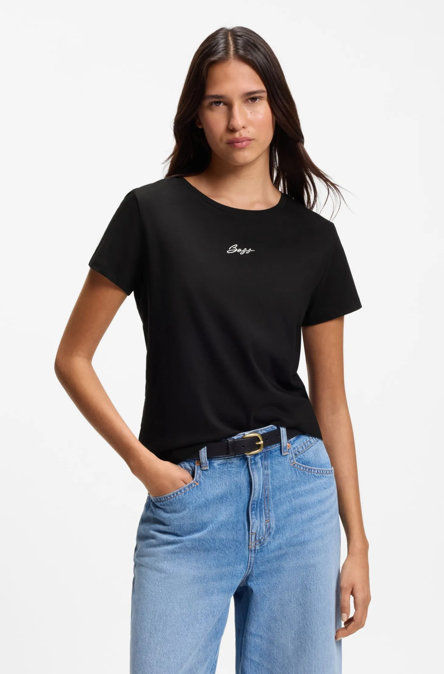 Slim-Fit T-Shirt aus Baumwolle mit gesticktem Logo in handschriftlichem Stil