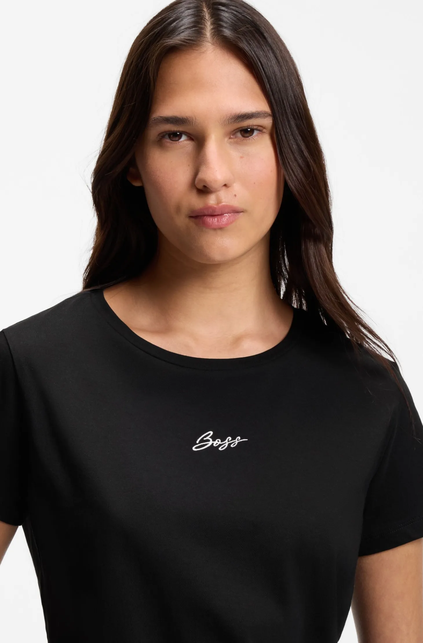 Slim-Fit T-Shirt aus Baumwolle mit gesticktem Logo in handschriftlichem Stil