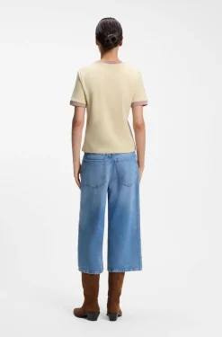 Slim-Fit T-Shirt aus Baumwolle mit Kontrast-Ripp-Details