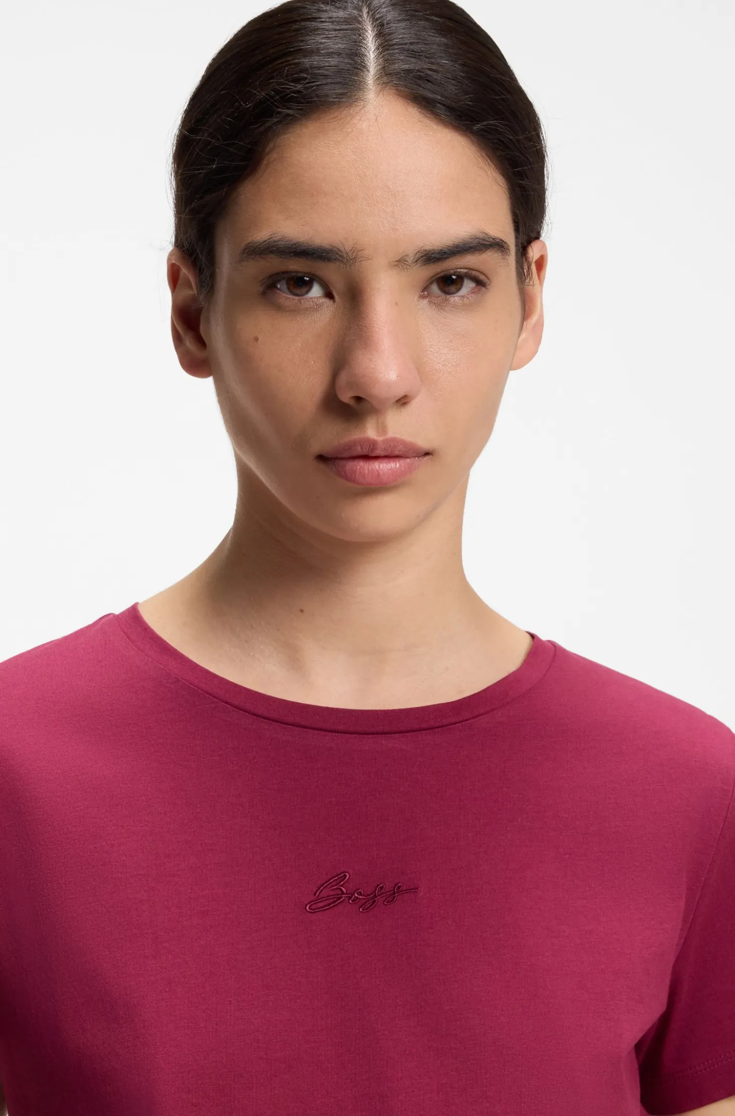 Slim-Fit T-Shirt aus Baumwolle mit gesticktem Logo in handschriftlichem Stil