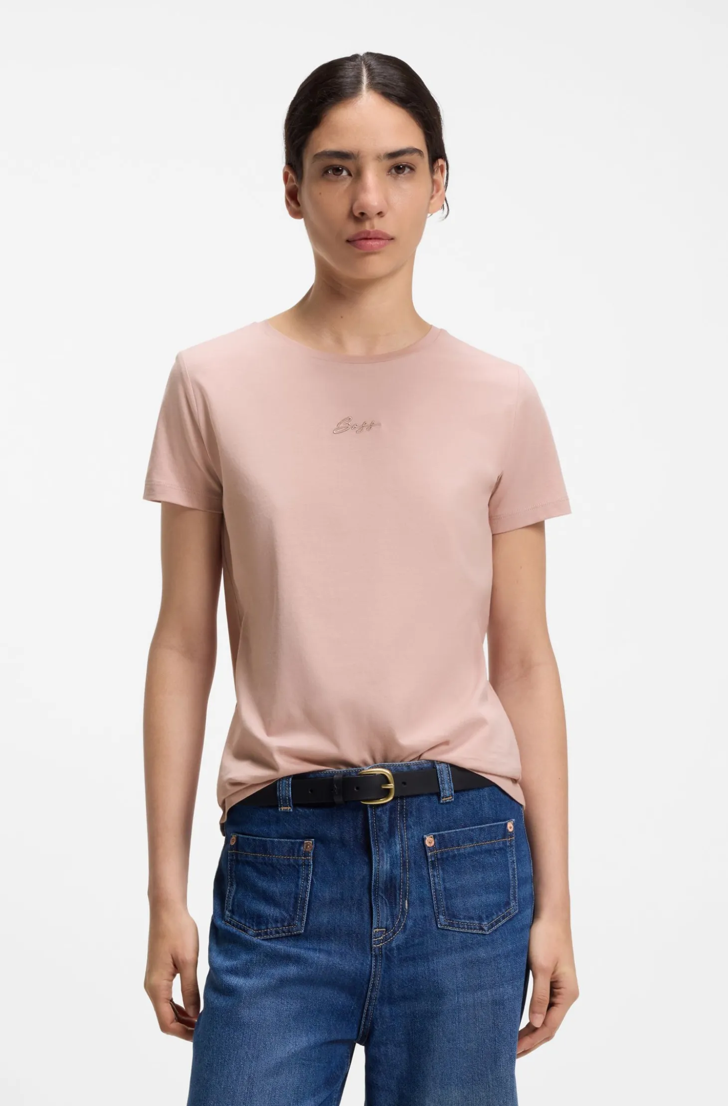 Slim-Fit T-Shirt aus Baumwolle mit gesticktem Logo in handschriftlichem Stil