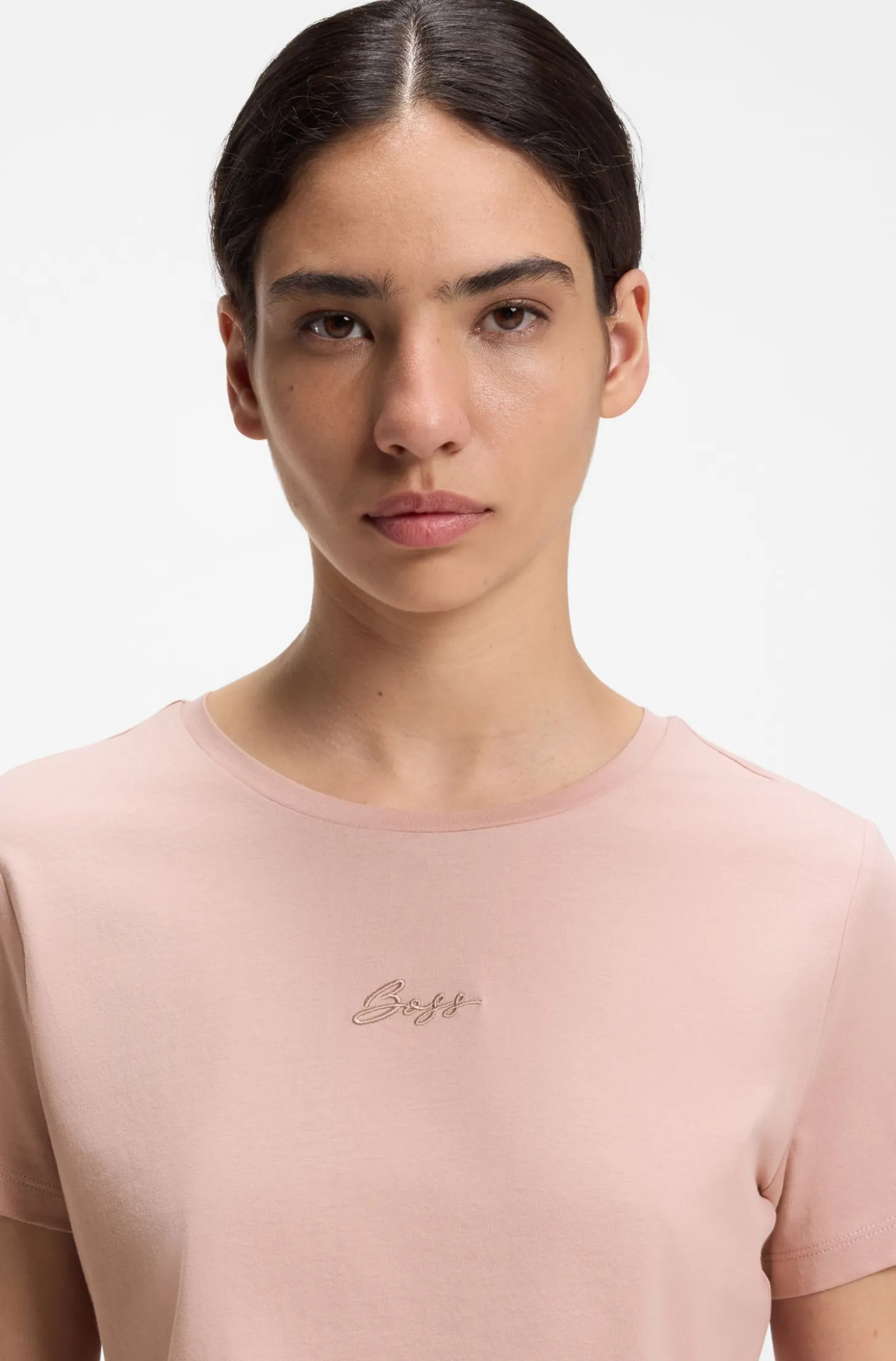 Slim-Fit T-Shirt aus Baumwolle mit gesticktem Logo in handschriftlichem Stil