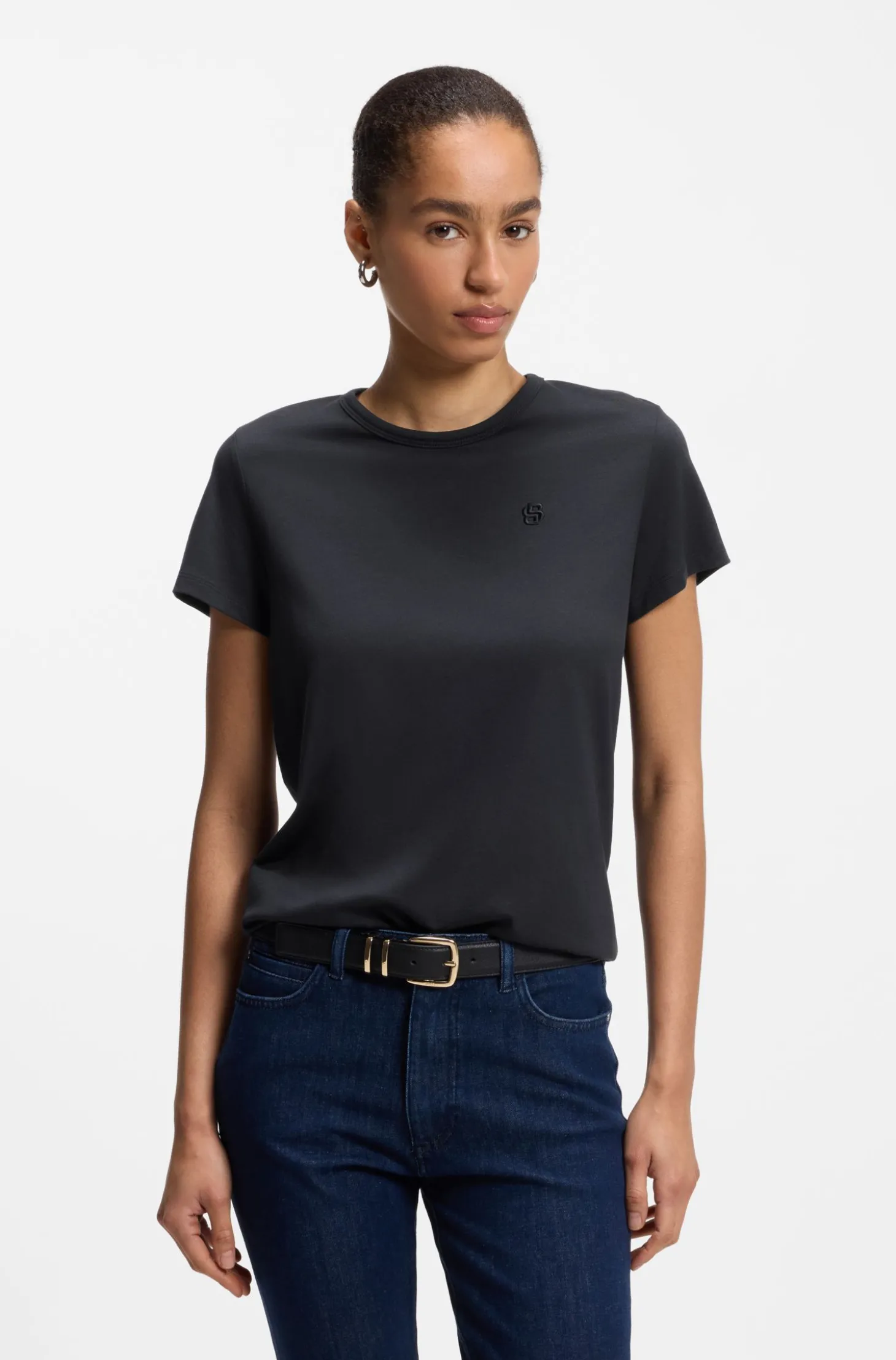 Slim-Fit T-Shirt aus Baumwoll-Seiden-Mix mit Logo-Stickerei