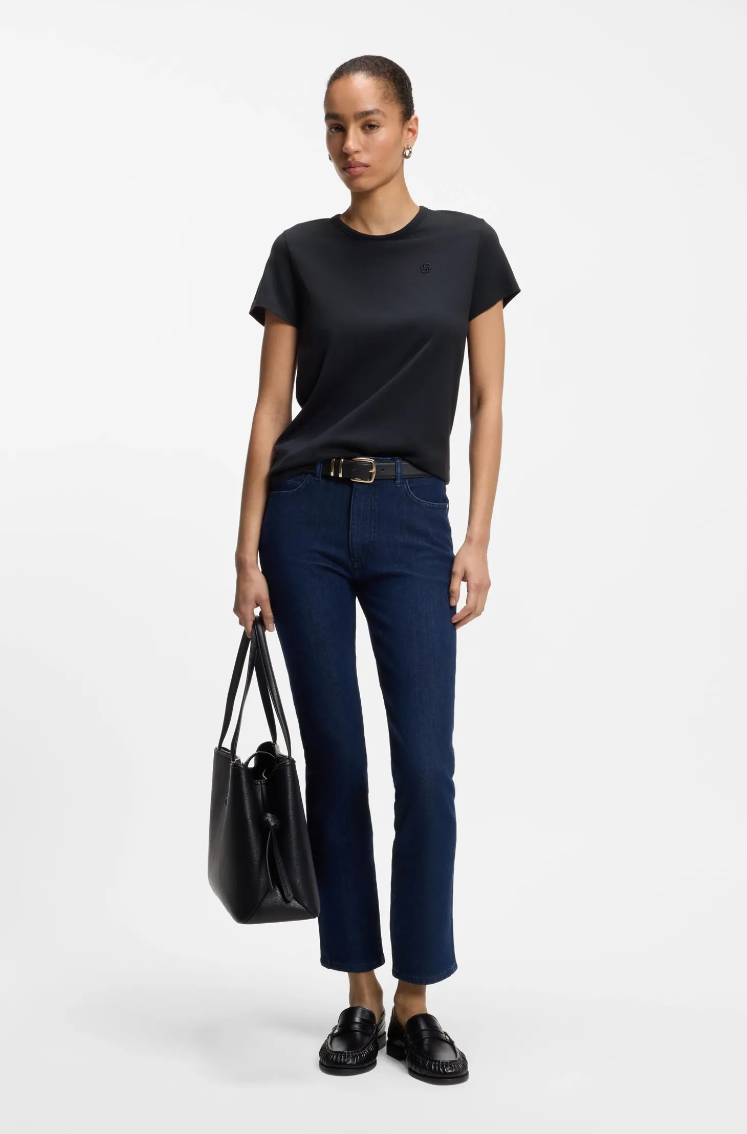 Slim-Fit T-Shirt aus Baumwoll-Seiden-Mix mit Logo-Stickerei