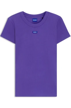 Slim-Fit T-Shirt aus gerippter Stretch-Baumwolle mit Logo