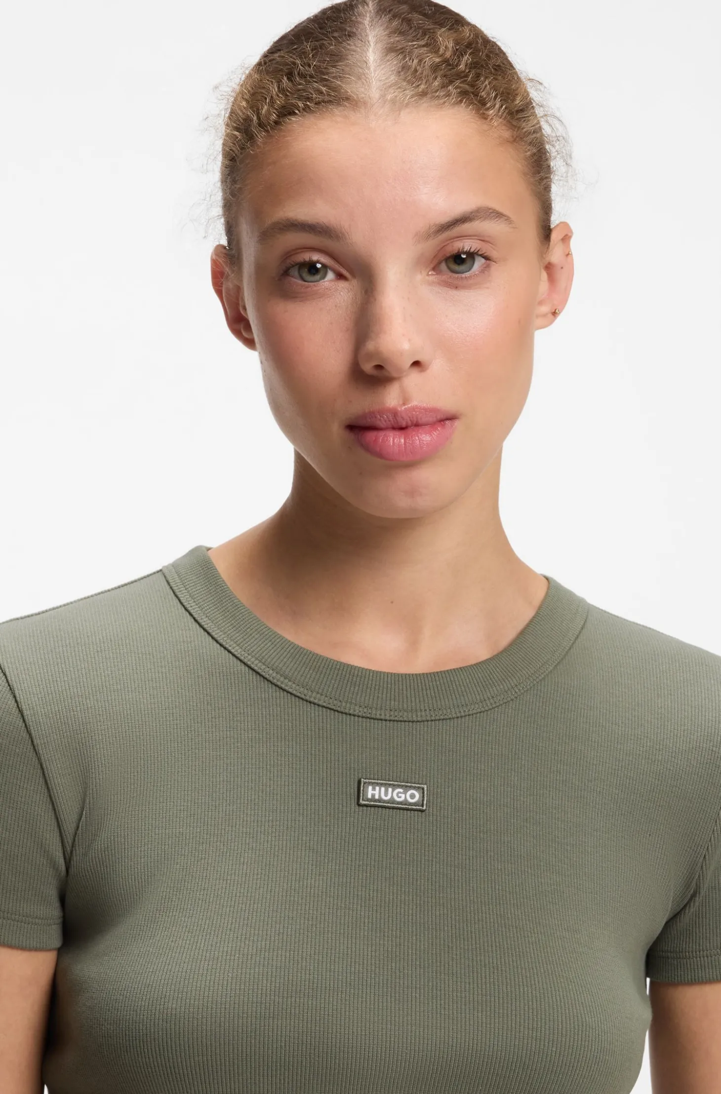 Slim-Fit T-Shirt aus gerippter Stretch-Baumwolle mit Logo