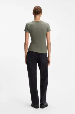 Slim-Fit T-Shirt aus gerippter Stretch-Baumwolle mit Logo