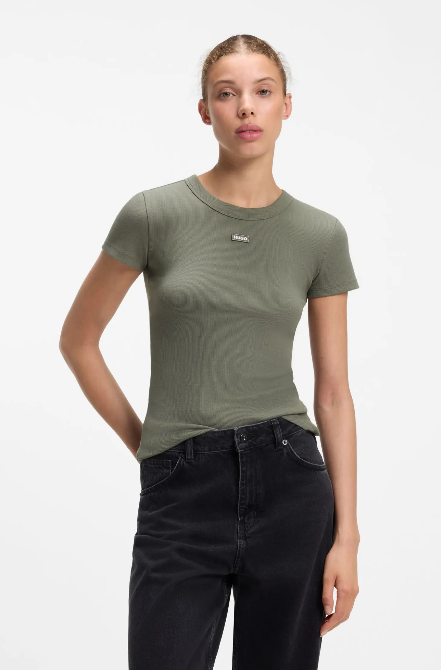 Slim-Fit T-Shirt aus gerippter Stretch-Baumwolle mit Logo