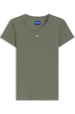 Slim-Fit T-Shirt aus gerippter Stretch-Baumwolle mit Logo