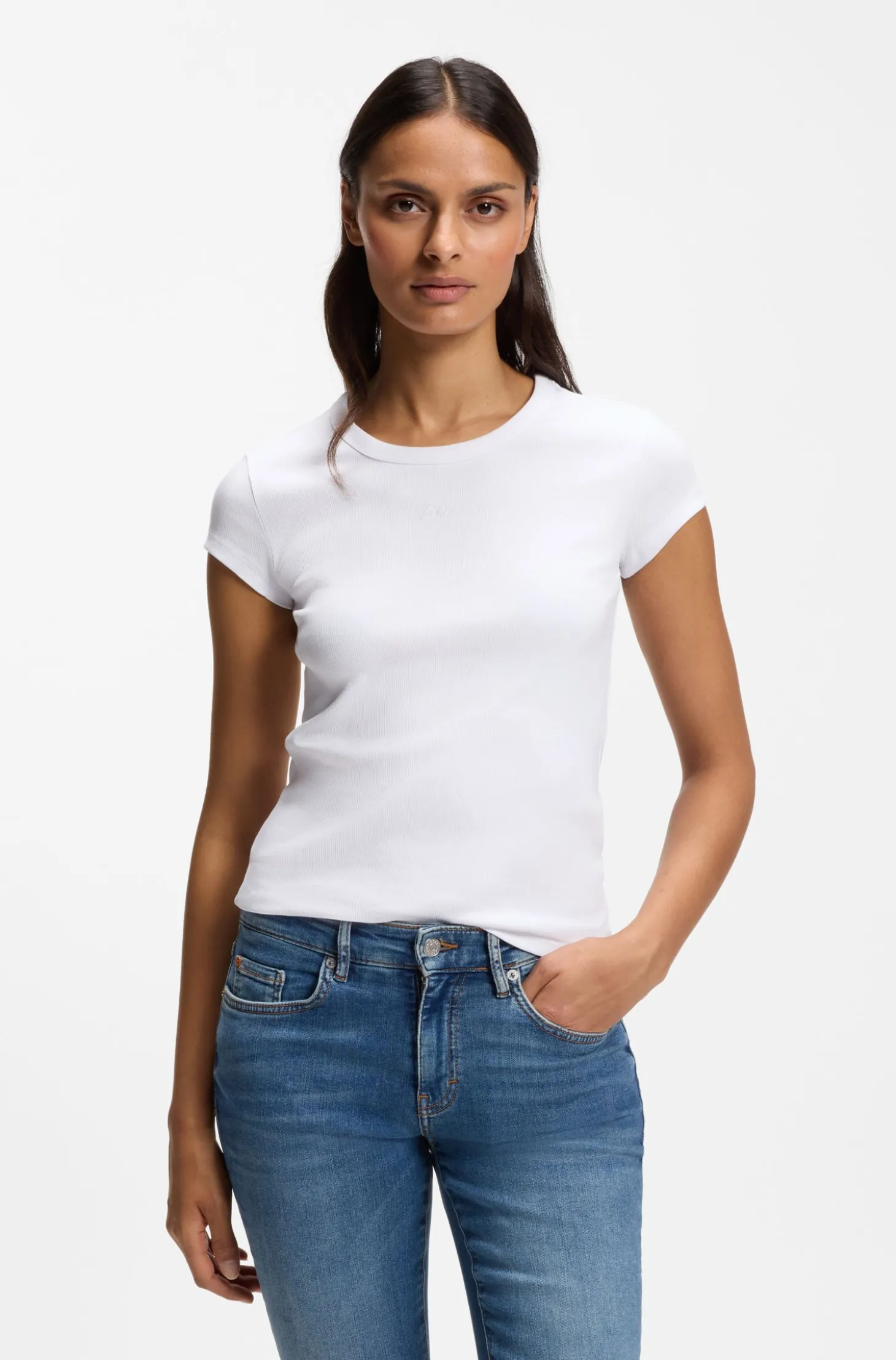 Slim-Fit T-Shirt aus Stretch-Baumwolle mit Logo-Stickerei