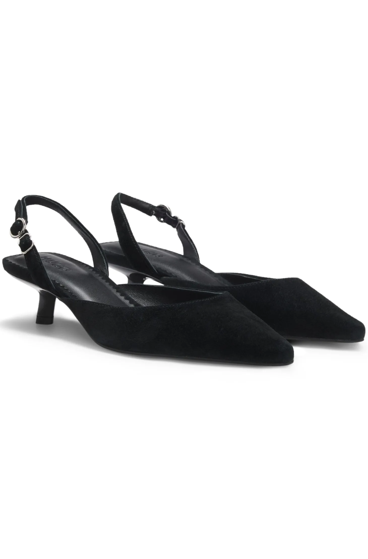 Slingbacks aus Veloursleder mit Pfennigabsatz