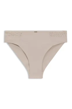 Slip mit niedriger Bundhöhe, goldfarbener Plakette und Monogramm-Spitze