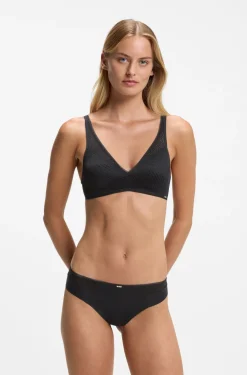 Slip mit niedriger Bundhöhe, goldfarbener Plakette und Monogramm-Spitze
