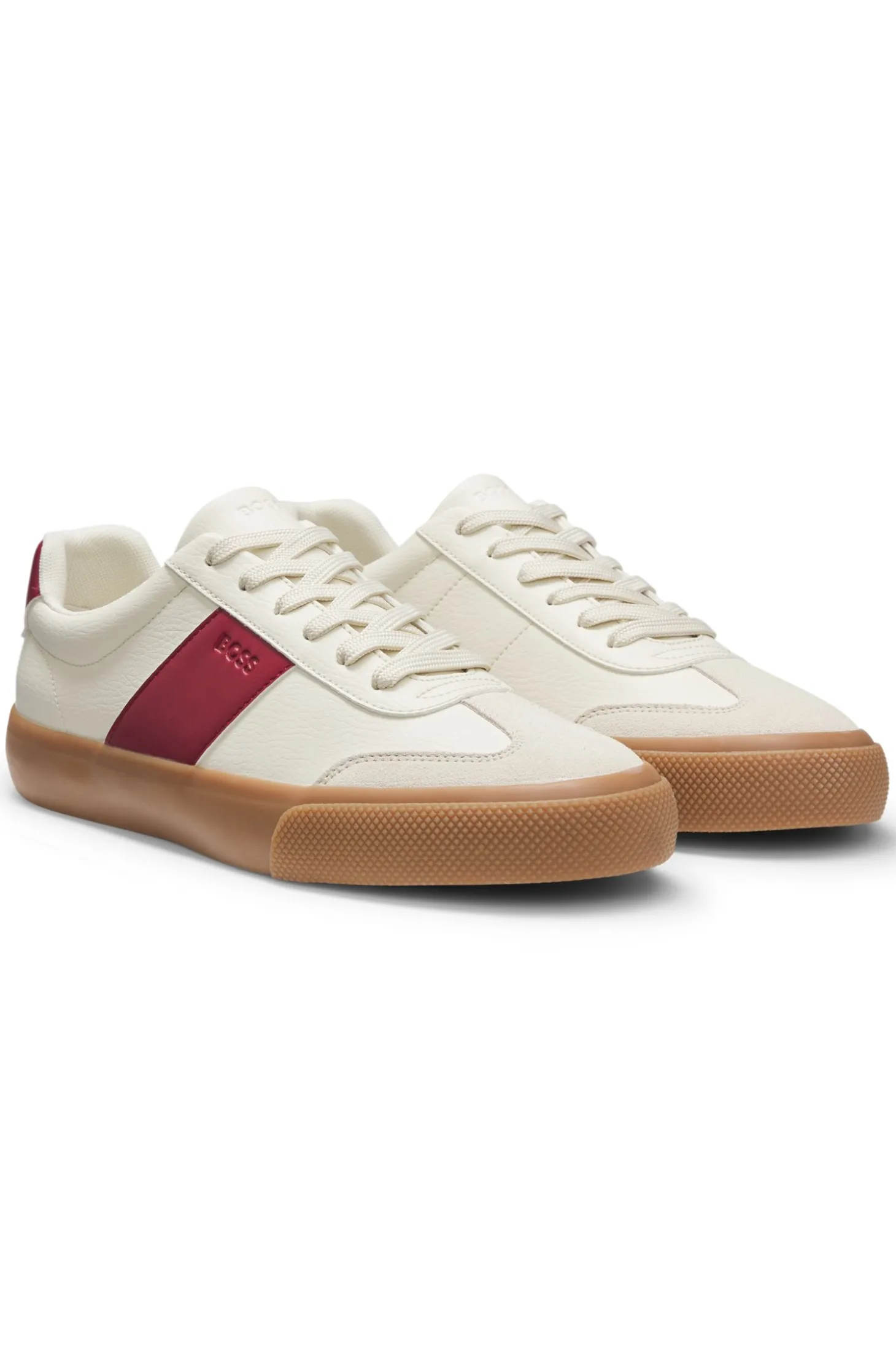 Sneakers aus genarbtem Kunstleder mit Besätzen aus echtem Leder
