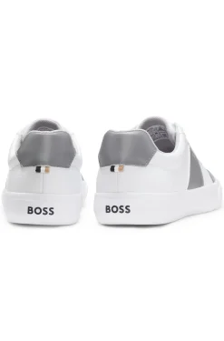Sneakers aus genarbtem Kunstleder mit Besätzen aus echtem Leder