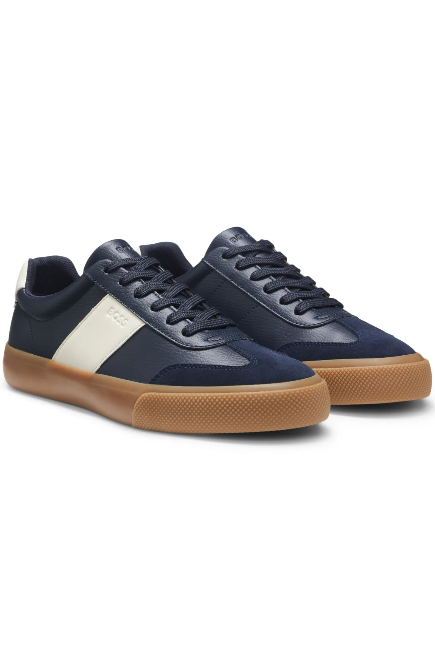 Sneakers aus genarbtem Kunstleder mit Besätzen aus echtem Leder