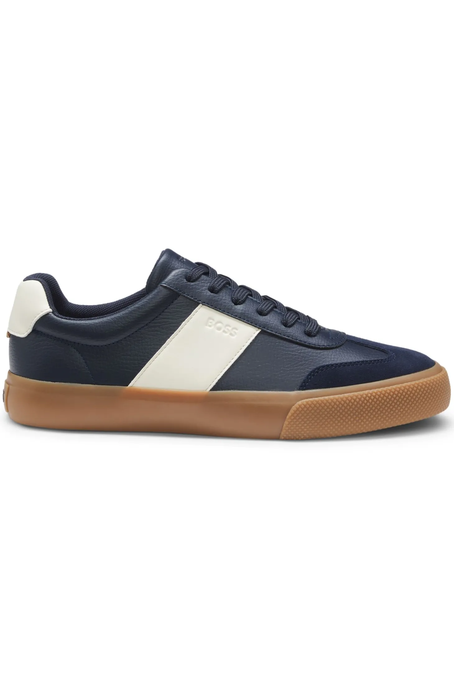 Sneakers aus genarbtem Kunstleder mit Besätzen aus echtem Leder
