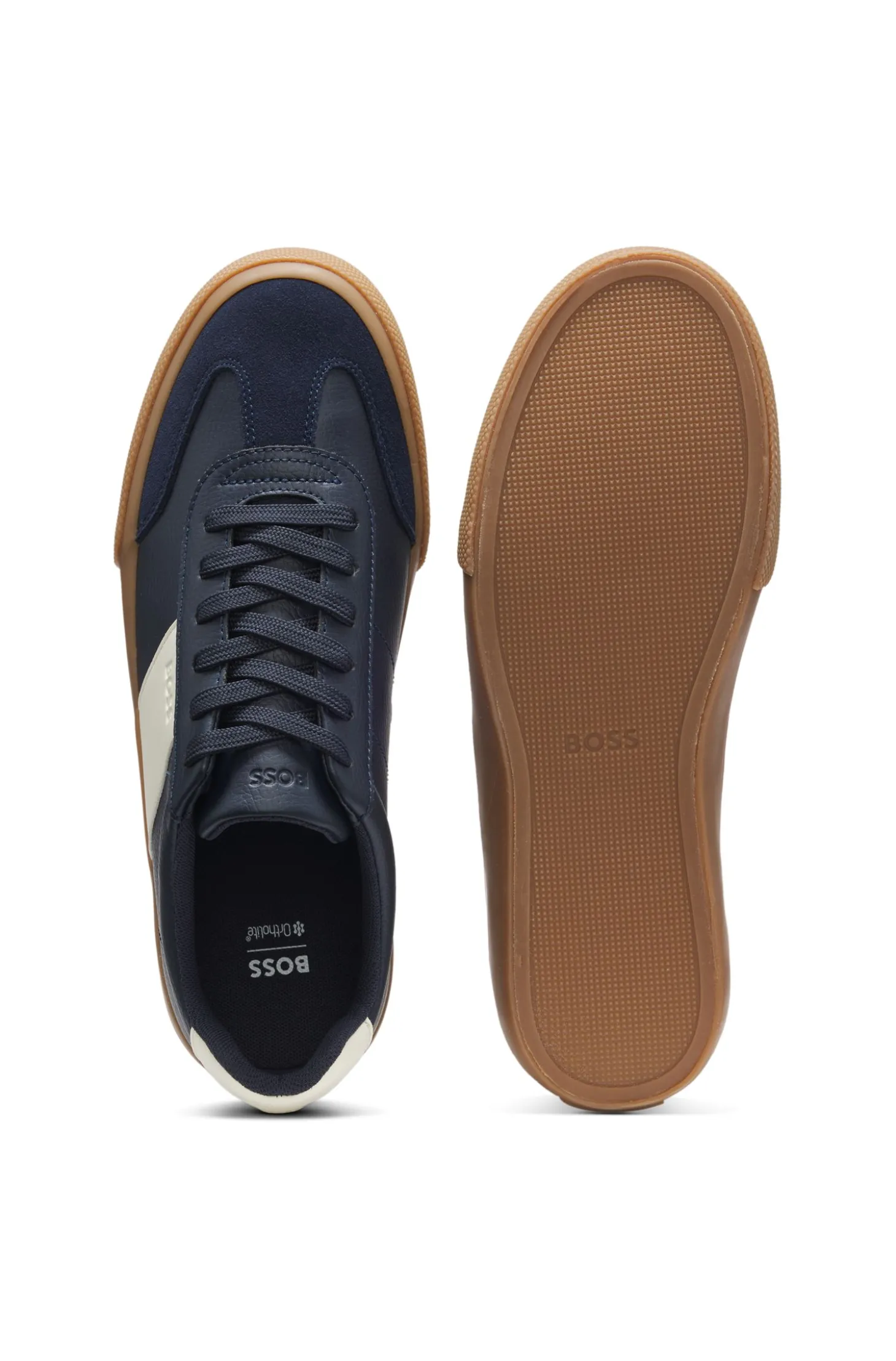 Sneakers aus genarbtem Kunstleder mit Besätzen aus echtem Leder