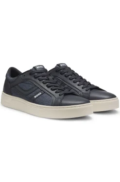 Sneakers aus Kunstleder mit Details in Denim-Optik