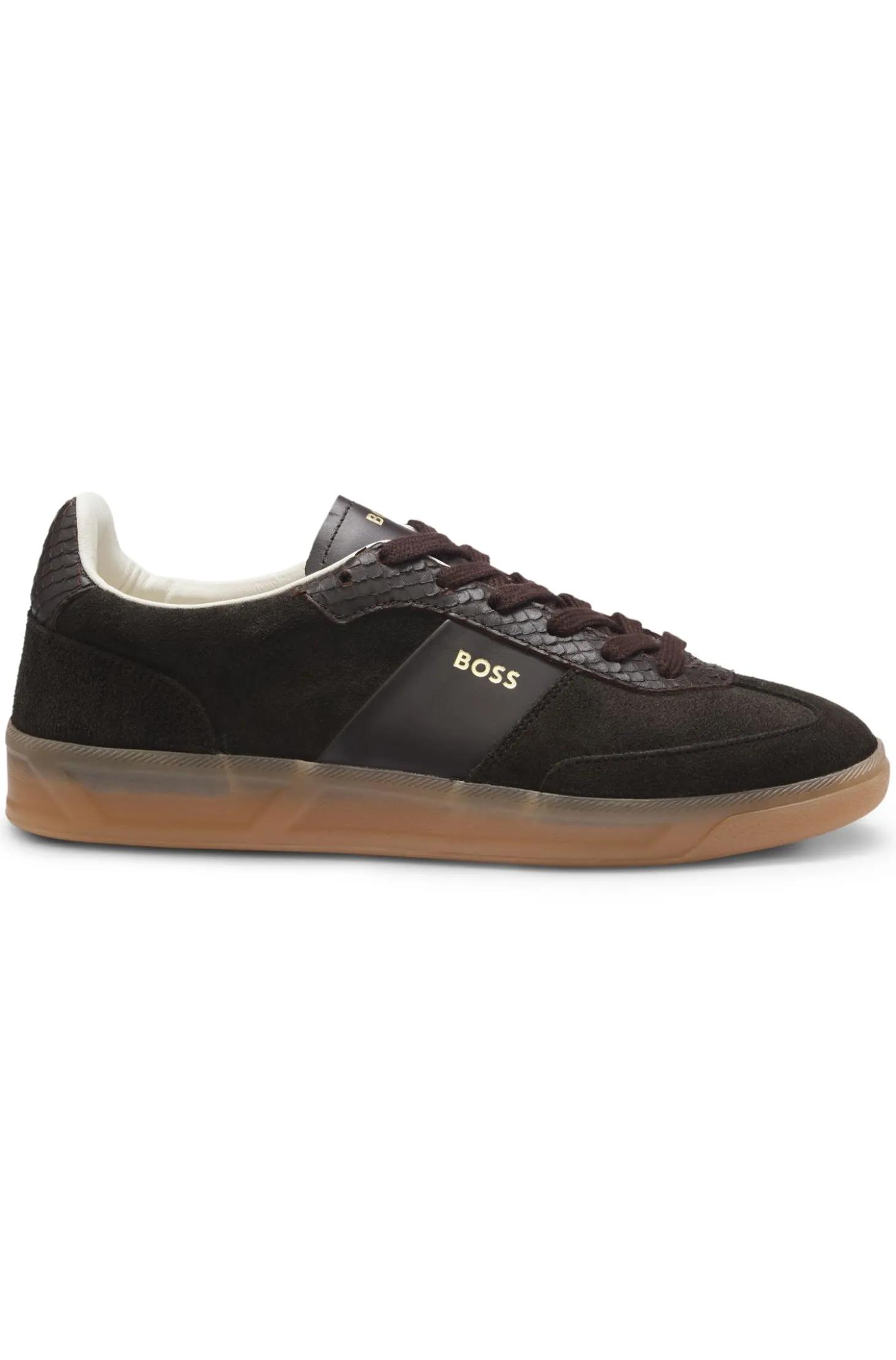 Sneakers aus Leder und Veloursleder mit Details im Python-Print