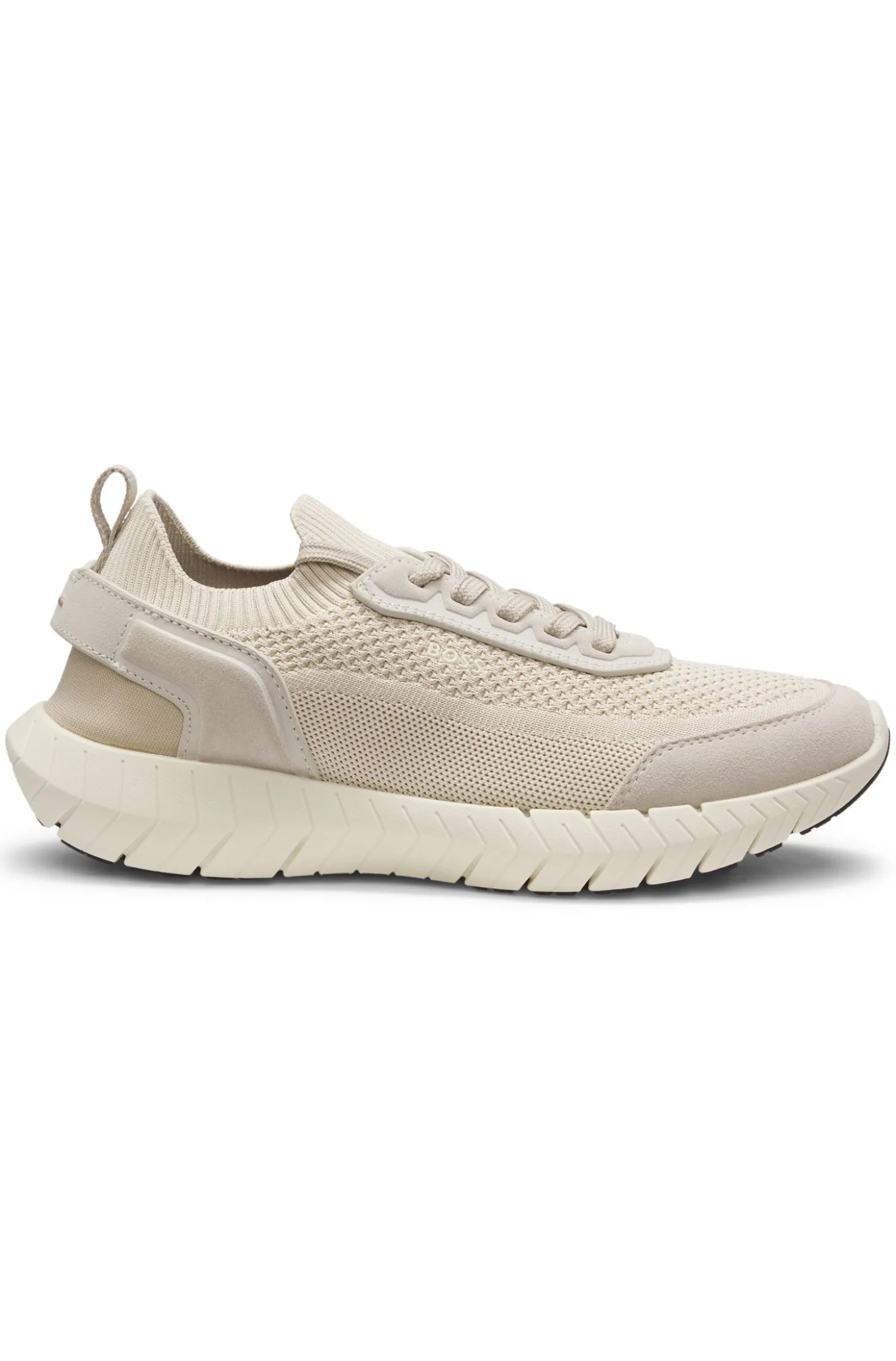 Sneakers aus Veloursleder mit Stricksocke und Schnürung