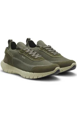 Sneakers aus Veloursleder mit Stricksocke und Schnürung