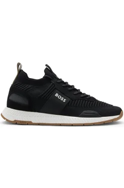 Sneakers aus verschiedenen Materialien mit gestricktem Obermaterial und Veloursleder-Details