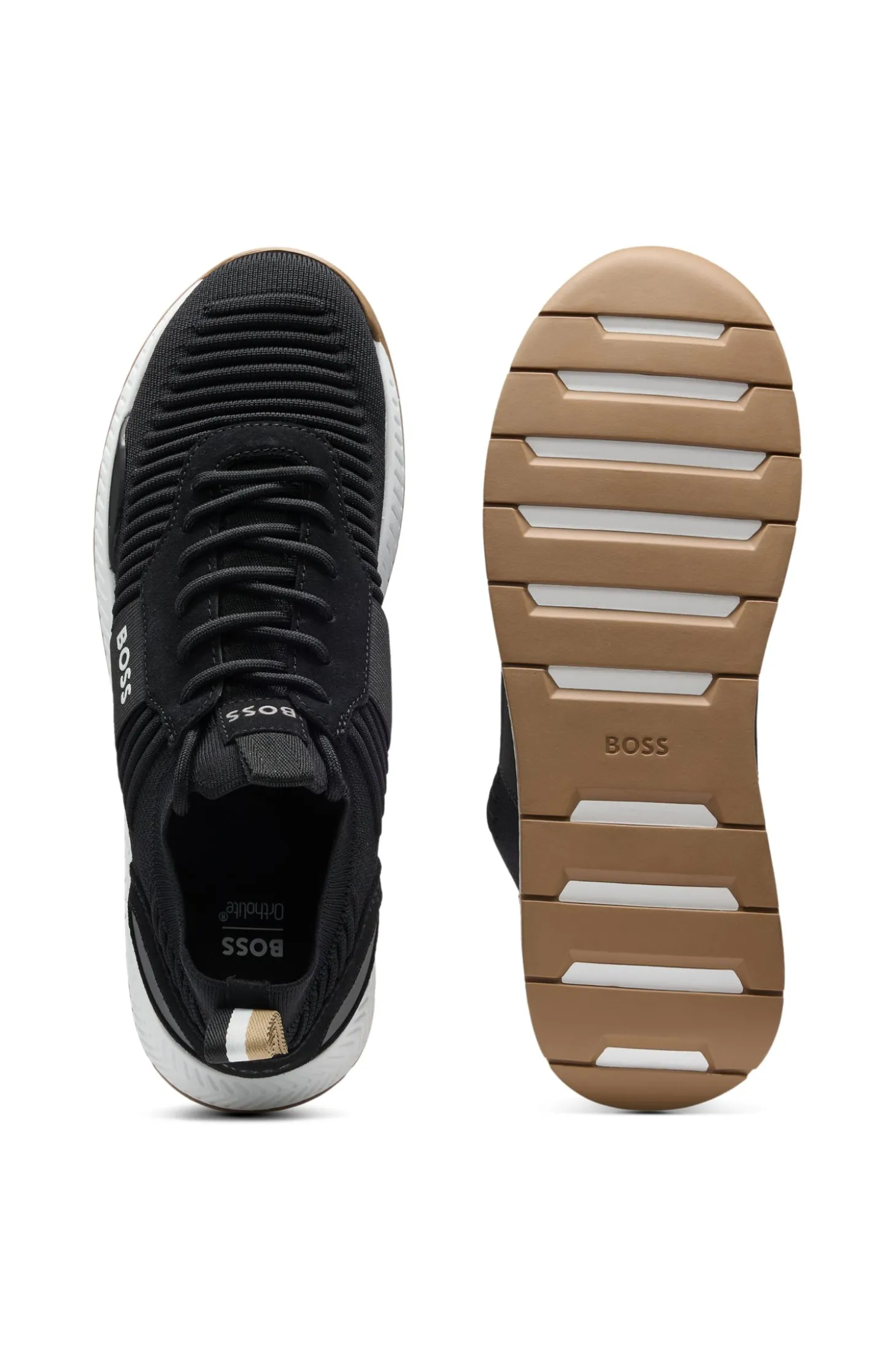 Sneakers aus verschiedenen Materialien mit gestricktem Obermaterial und Veloursleder-Details