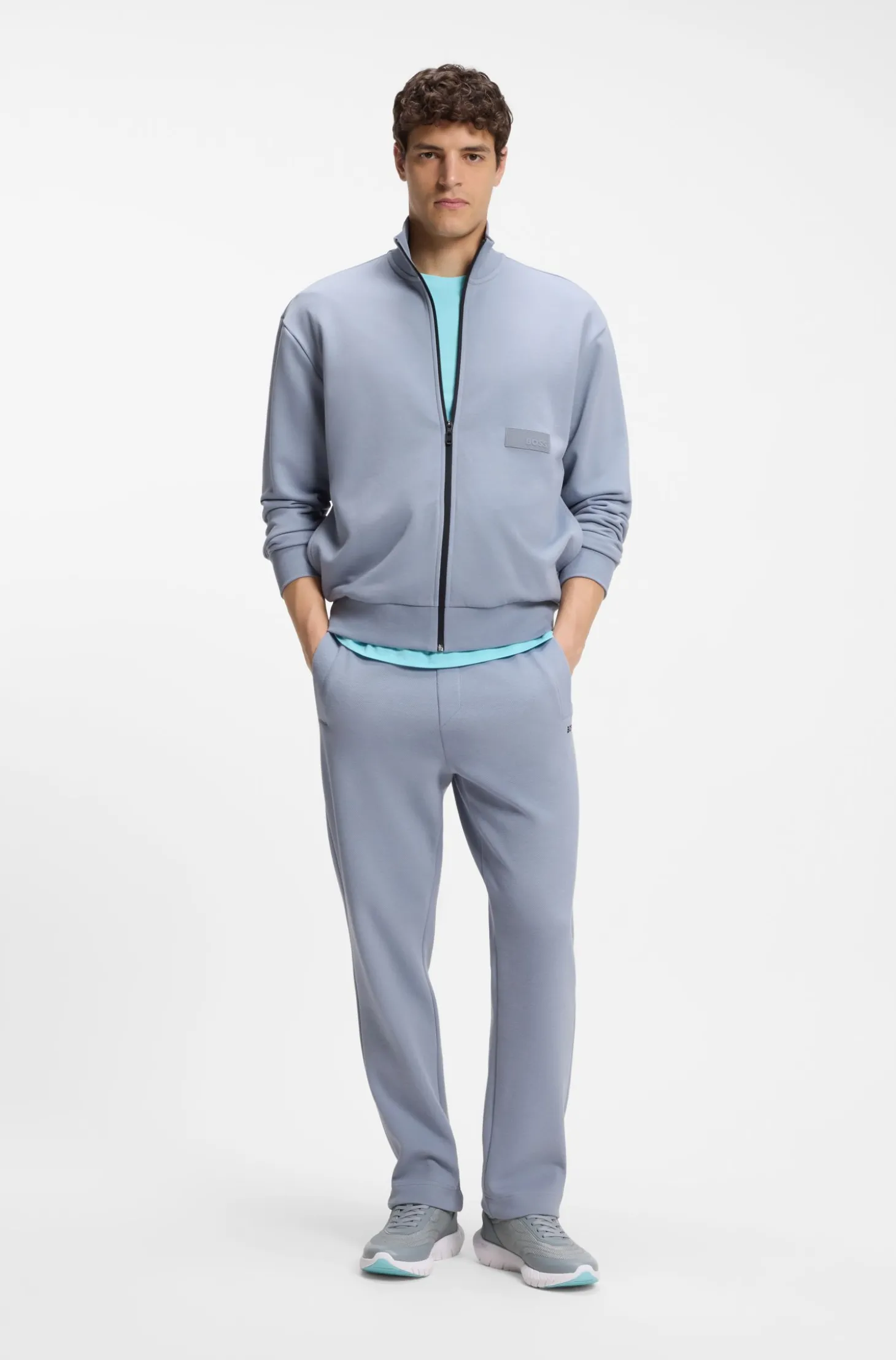 Sneakers im Laufschuh-Stil mit Lederbesatz