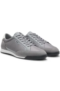 Sneakers mit Veloursleder-Besatz und gerippter Sohle