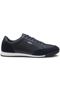 Sneakers mit Veloursleder-Besatz und gerippter Sohle