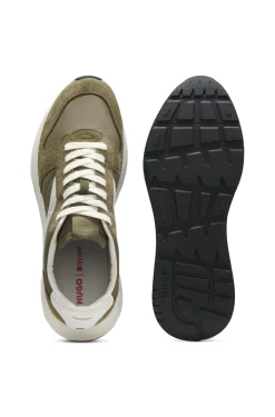 Sneakers mit Veloursleder-Besatz und Logo-Details