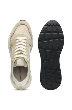 Sneakers mit Veloursleder-Besatz und Logo-Details