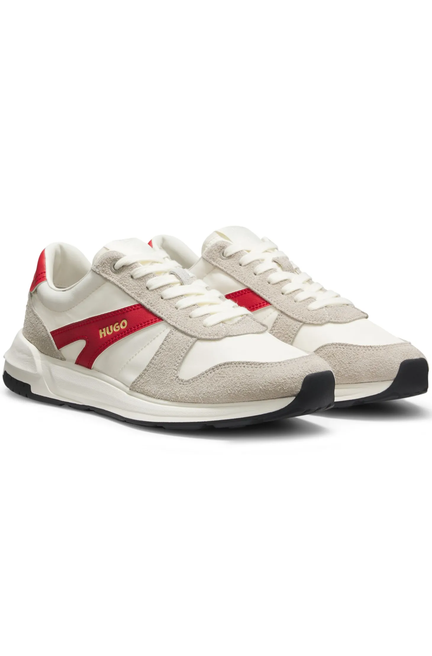 Sneakers mit Veloursleder-Besatz und Logo-Details