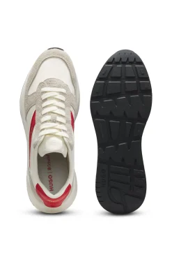 Sneakers mit Veloursleder-Besatz und Logo-Details