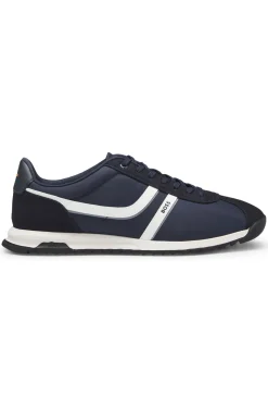 Sneakers mit Veloursleder-Imitat-Details und Logo