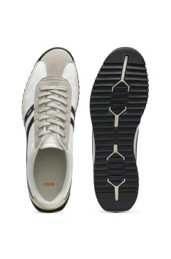 Sneakers mit Veloursleder-Imitat-Details und Logo