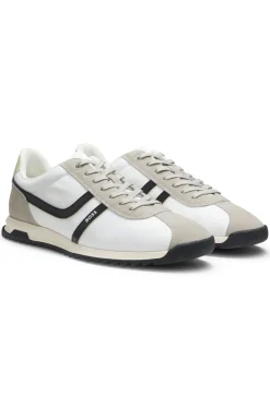 Sneakers mit Veloursleder-Imitat-Details und Logo