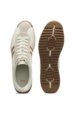 Sneakers mit Veloursleder-Imitat-Details und Logo