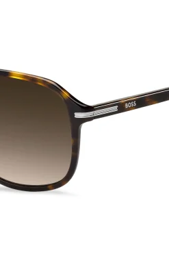 Sonnenbrille aus Acetat mit Havanna-Muster und silberfarbenen Details