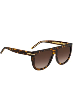 Sonnenbrille aus Acetat mit Havanna-Muster und goldfarbenen Metalldetails