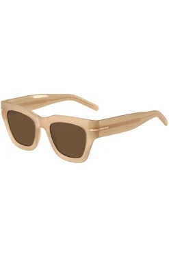 Sonnenbrille aus beigem Acetat mit charakteristischen goldfarbenen Details