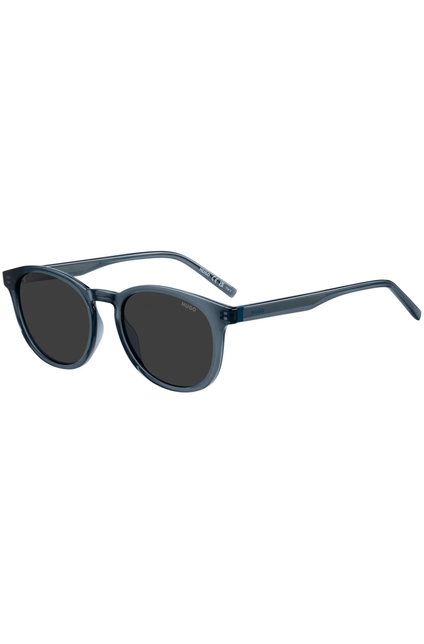 Sonnenbrille aus blauem Acetat mit Gummibesatz